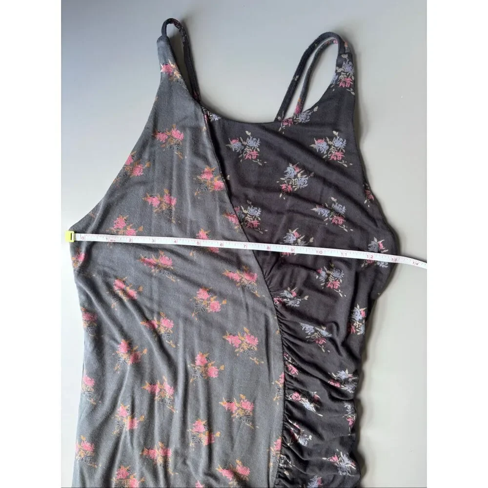 Free people cross back mini floral dress ruched spaghetti strap gray small
